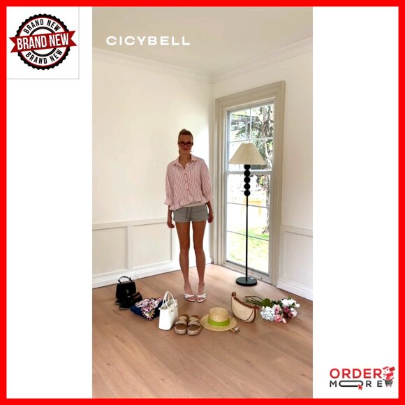 Cropped Striped Button Down Shirt with Ruffle Hem 3/4 Sleeve Blouse - Picture 5 of 7